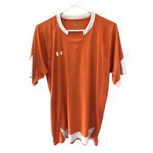Under Armour Mens L Orange‎ White Trim Short Sleeve Shirt Heatgear